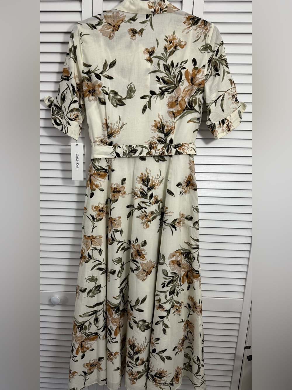 NWT Calvin Klein Floral Cotton Button-Up Belted Shirt Dress - 6 - Picture 7 of 13